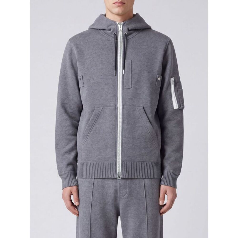 Sacai Men Zipped Hoodie Sacai In Cotton And Cashmere Blend With Logo Buttons